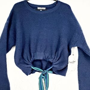 Crave Fame Scoop Neck Crop Sweater With Drawstring